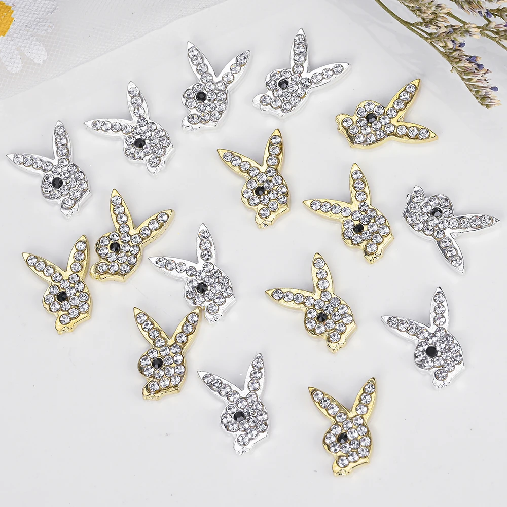 10개입 3D 럭셔리 토끼 네일 아트 라인스톤 10*15mm 골드/실버/핑크 글리터 다이아몬드 토끼 네일 참 Y2k 네일 아트 장식&