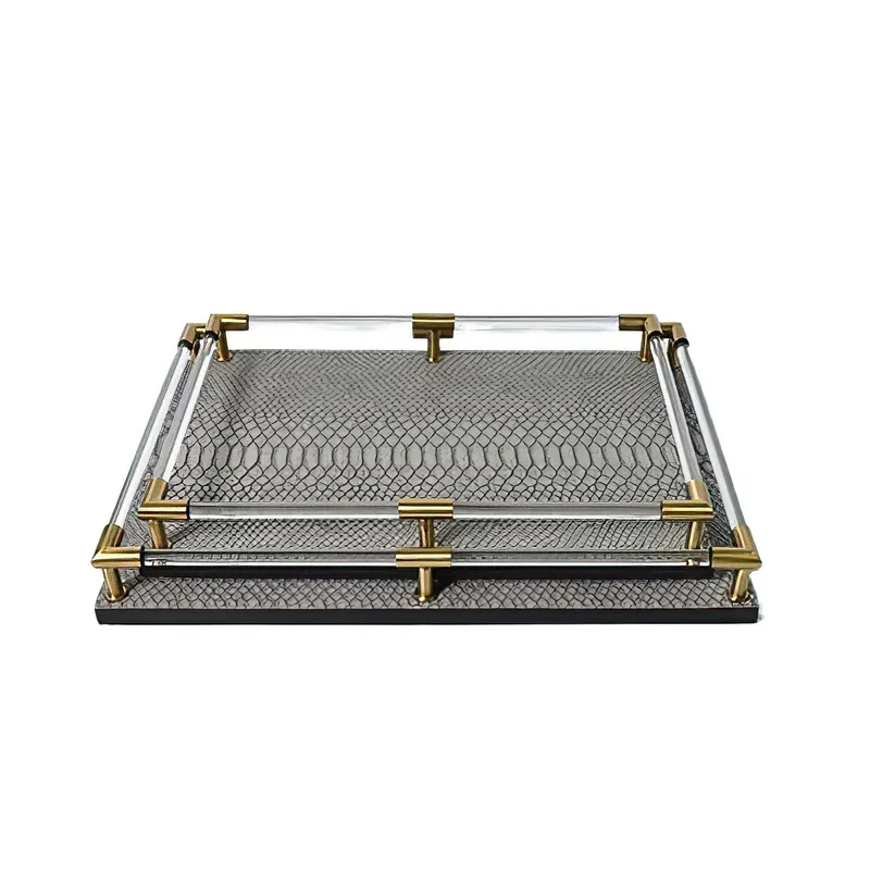 Metal Tray Leather Nordic Blue Jewelry Display Rectangular Serving Plate Storage Decoration Household Kitchen Organizer Supplies 3