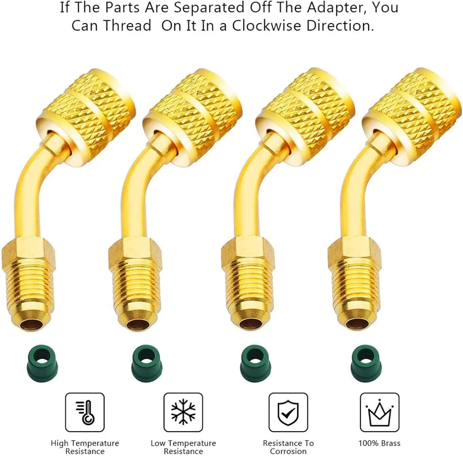 R410a Charging Vacuum Port Adapter Brass Converter with Thimble 5/16 Inch Female Quick Coupler to 1/4 Inch Male Flare for Split