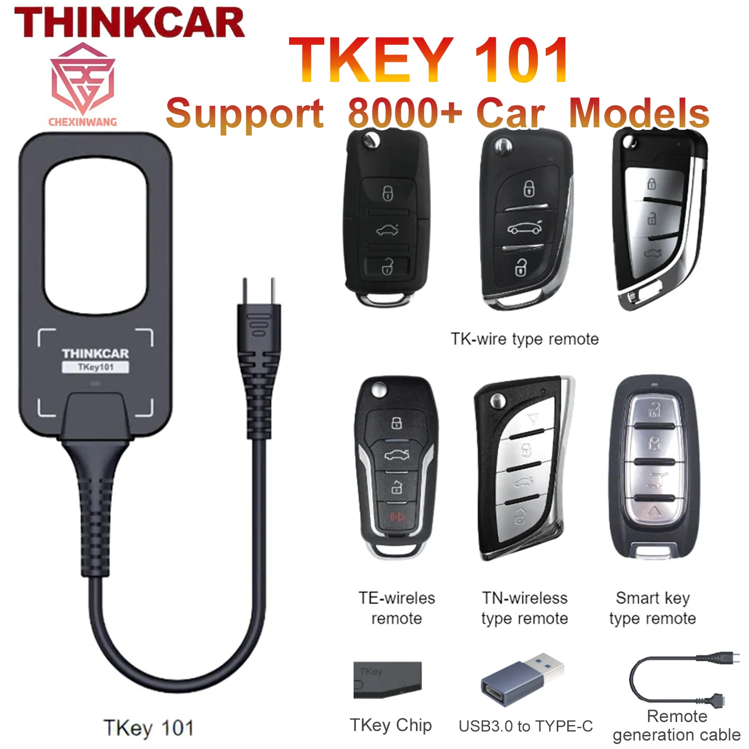 

THINKCAR TKey 101 Key Programmer TKey101 Universal Smart Key Programmer with 6 Unit Remote Keys Support THINKCAR PROG 8000+ Car