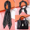 115cm Tied bag Handle silk scarf small Ribbon Twill Silk Skull Black and White Korean Version All-match Striped Small Silk Scarf 1