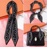 115cm Tied bag Handle silk scarf small Ribbon Twill Silk Skull Black and White Korean Version All-match Striped Small Silk Scarf 1