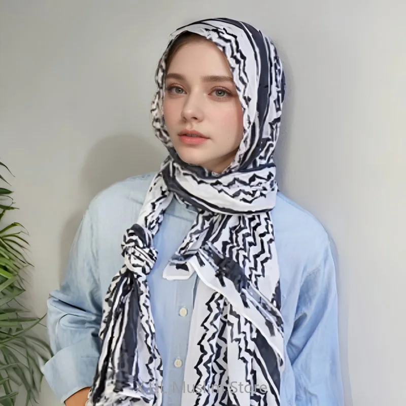 180x70cm Keffiyeh Prayer Chiffon Hijab Soft Women Scarf Muslim Women's Long Shawl Geometric Pattern Print Voile Femme Musulmane muslim headwear head scarf hijab headscarf shawl scarf female head wraps