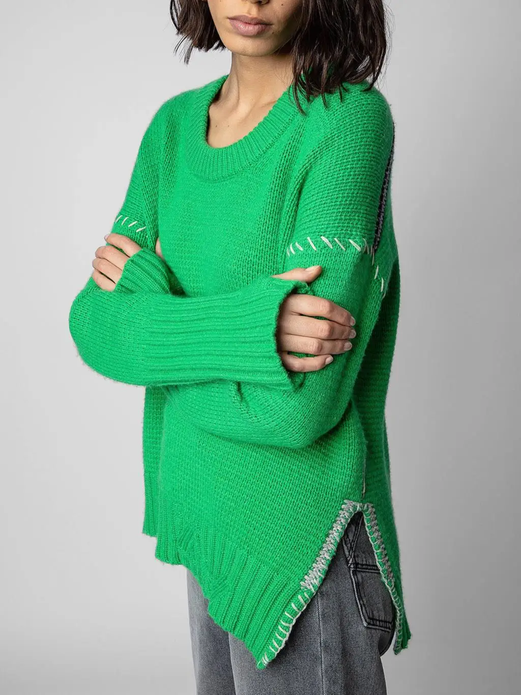 

Slit Hem Designer Cashmere Sweater Women Autumn Winter Clothes 2023 Long Sleeve Fashion Pullover Loose Sweaters Jumpers Female