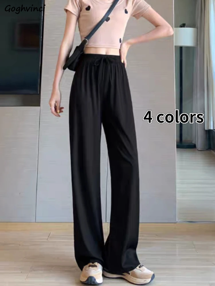 

Casual Pants Women Straight Baggy All-match Basic Ulzzang Soft Front-slit Chic Mopping Hot Sale Summer Breathable High Waisted