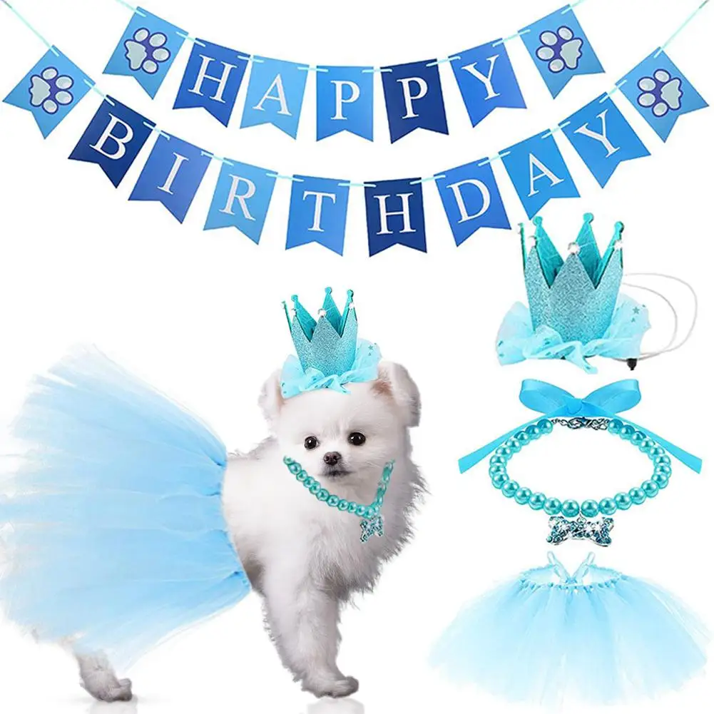 

YOUZI Pet Dog Happy Birthday Banner Tutu Skirt Crown Hat Necklace Cosplay Outfit Birthday Party Supplies