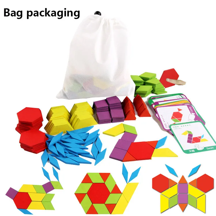 155 pezzi modello in legno blocchi set forma geometrica puzzle asilo classico educativo Montessori Tangram giocattoli per bambini  26