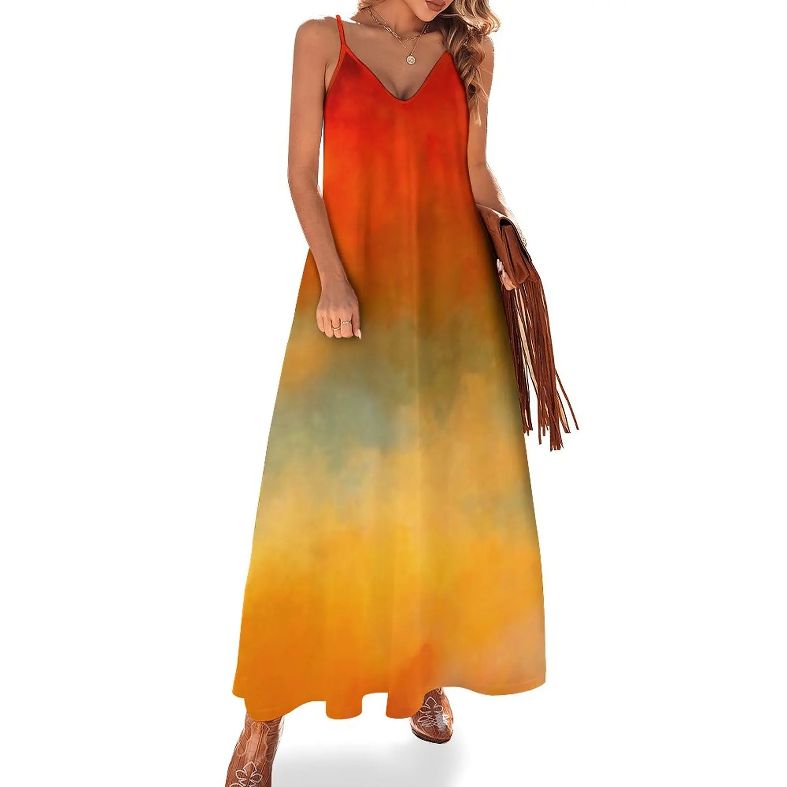 

Sunset Colors Abstract Painting Ladies Scarf Sleeveless Dress clothes for woman birthday dress Beachwear