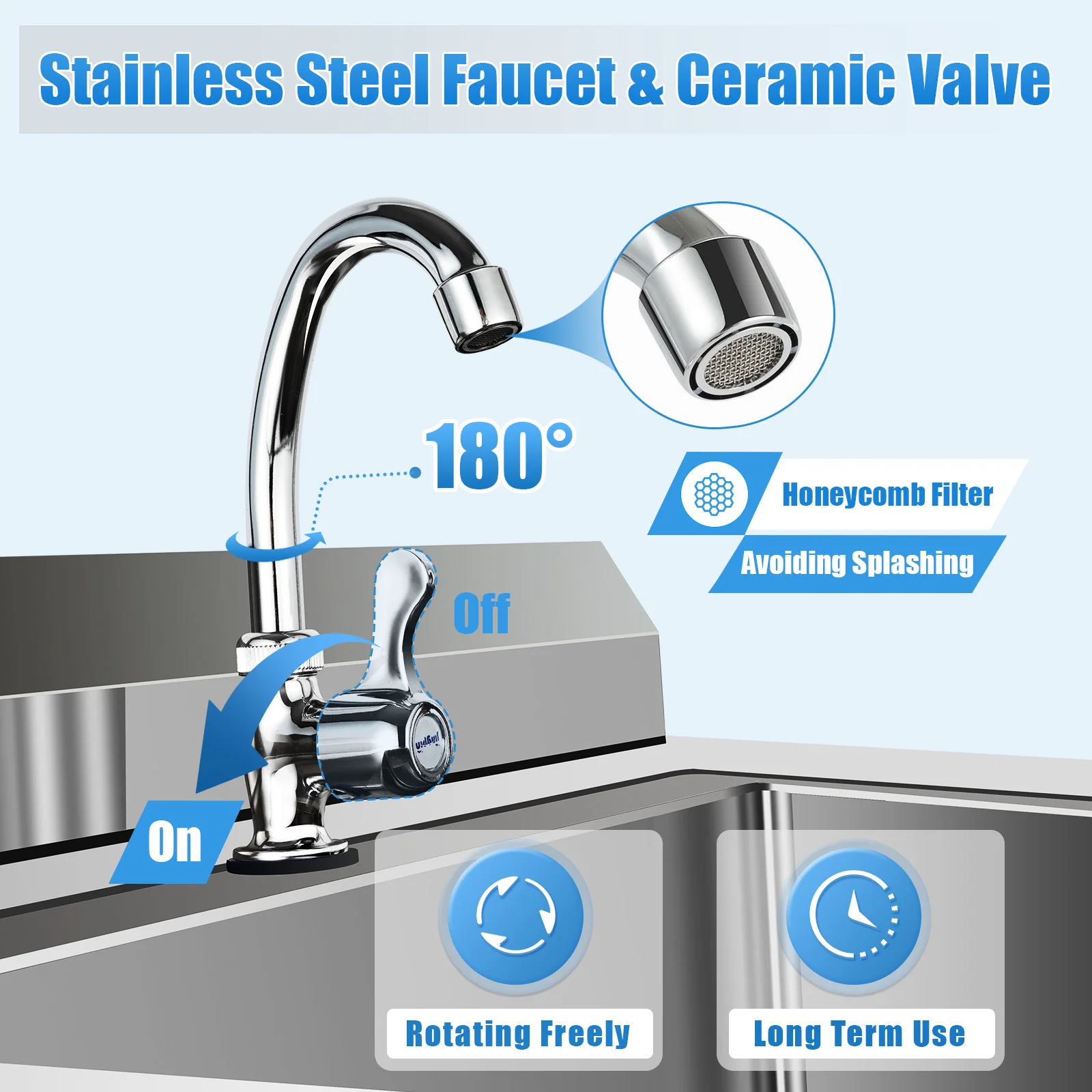304 Stainless Steel Sink Single Bowl Commercial Kitchen Sink w/Workbench, Stainless Steel 47" x 24" x 32" 5