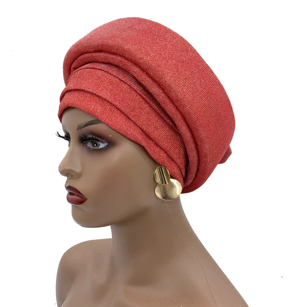 Female Head Wraps African Auto Gele Headtie Nigeria Party Headpiece Turbante Pleated Women's Turban Cap
