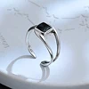 Bague Girlbible en argent sterling 925 pour femme, couple, minimaliste, faite à la main, rétro, avec pierre noire, bijoux de fête, cadeau, anti-allergie