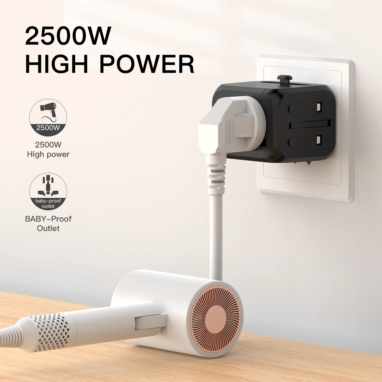 Universal Travel Charger with Dual USB & Type-C Ports - All-in-One Plug Adapter