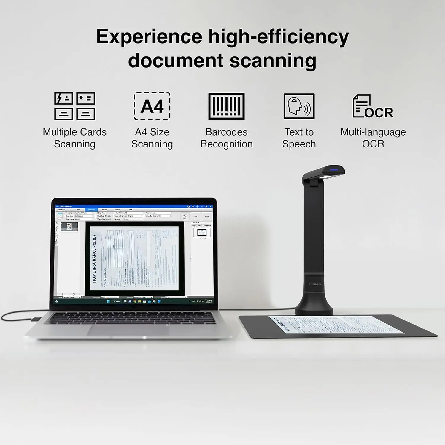 VIISAN DB8401 16MP Document Camera for Office & School, Windows/macOS Certified USB Scanner with OCR,TTS,Barcode Recognition, Fo - 5