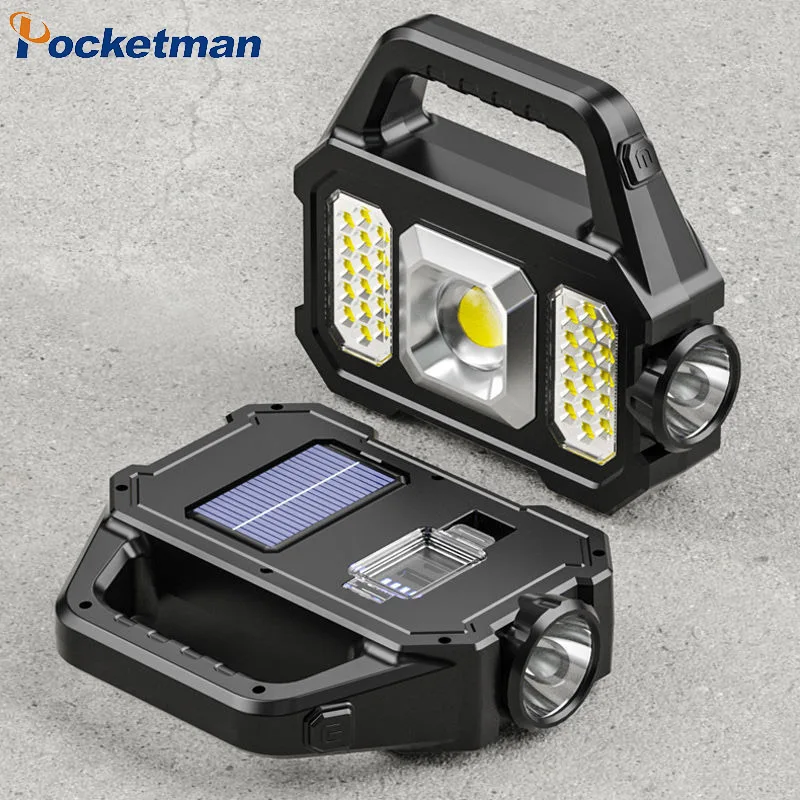 

New Multifunctional Searchlight Outdoor Waterproof USB and Solar Charging Treasure Strong Light Flashlight Cob Portable Lamp