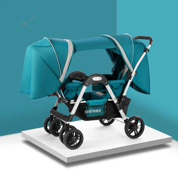 Twins Baby Stroller can sit and lie down Folding Lightweight Double Four-wheeled Shock-absorbing Stroller 1