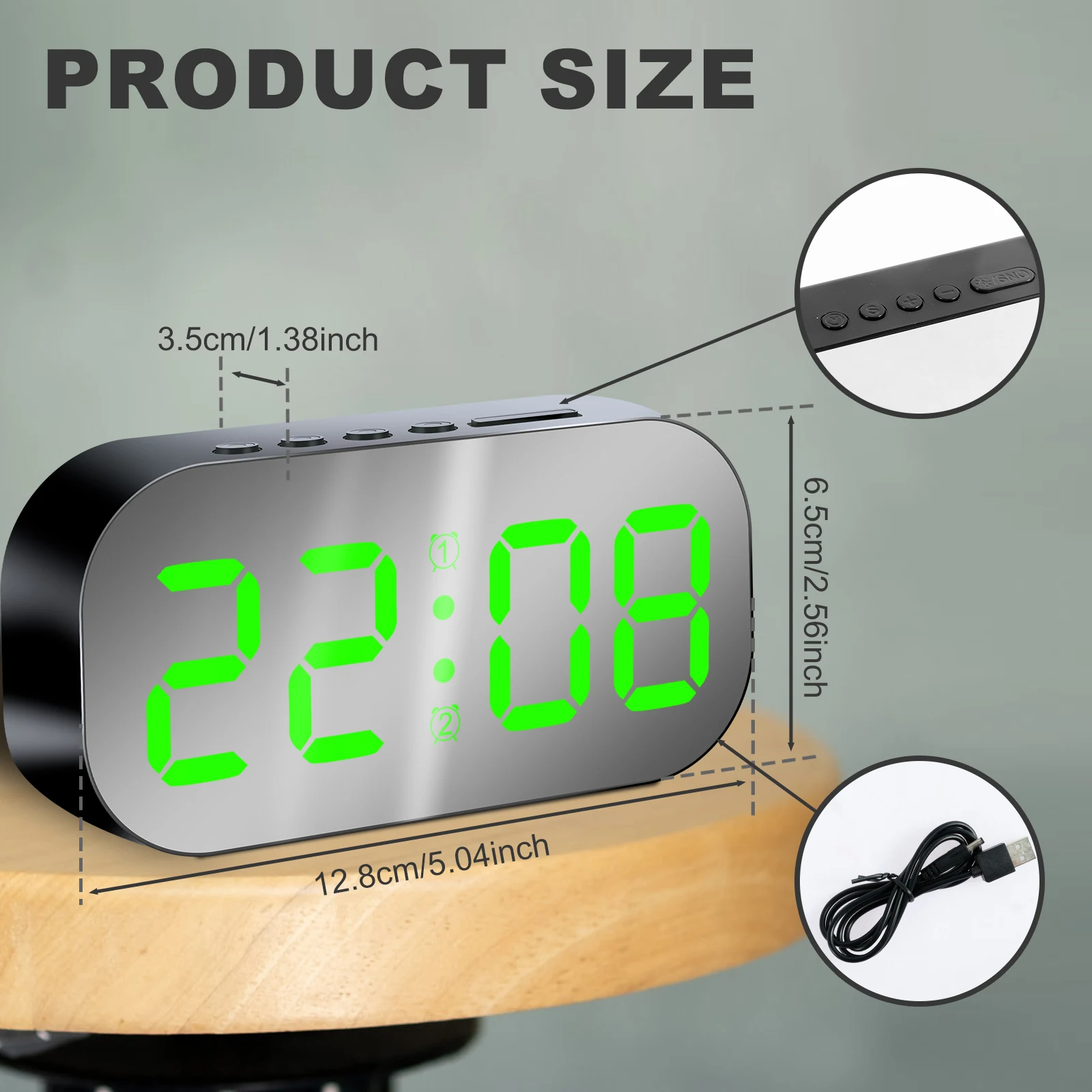 Enhanced Digital Alarm Clock with Adjustable Dimmable Night Light and Temperature Display, Snooze Function, and USB Charging