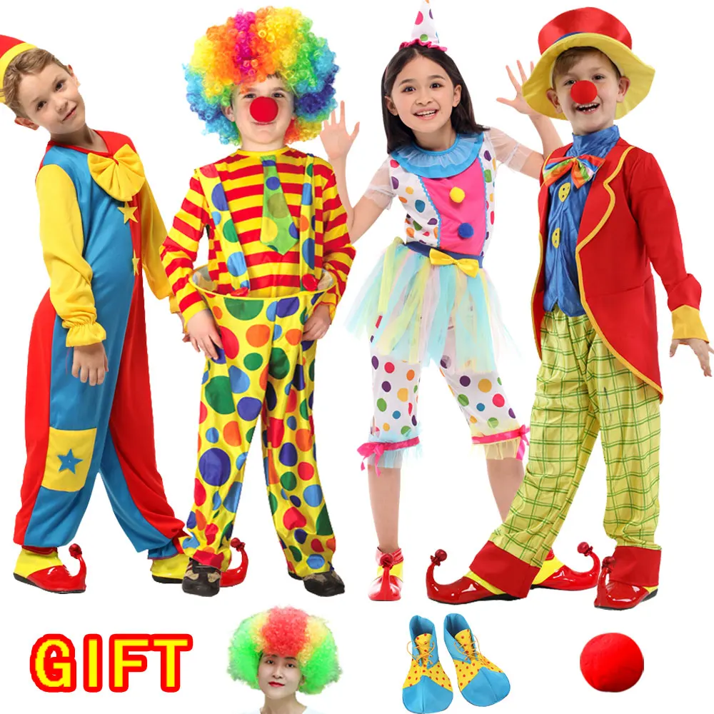 

Halloween Boys Circus Naughty Clown Cosplay Costumes Kids New Year Party Performance Clothing No Wig
