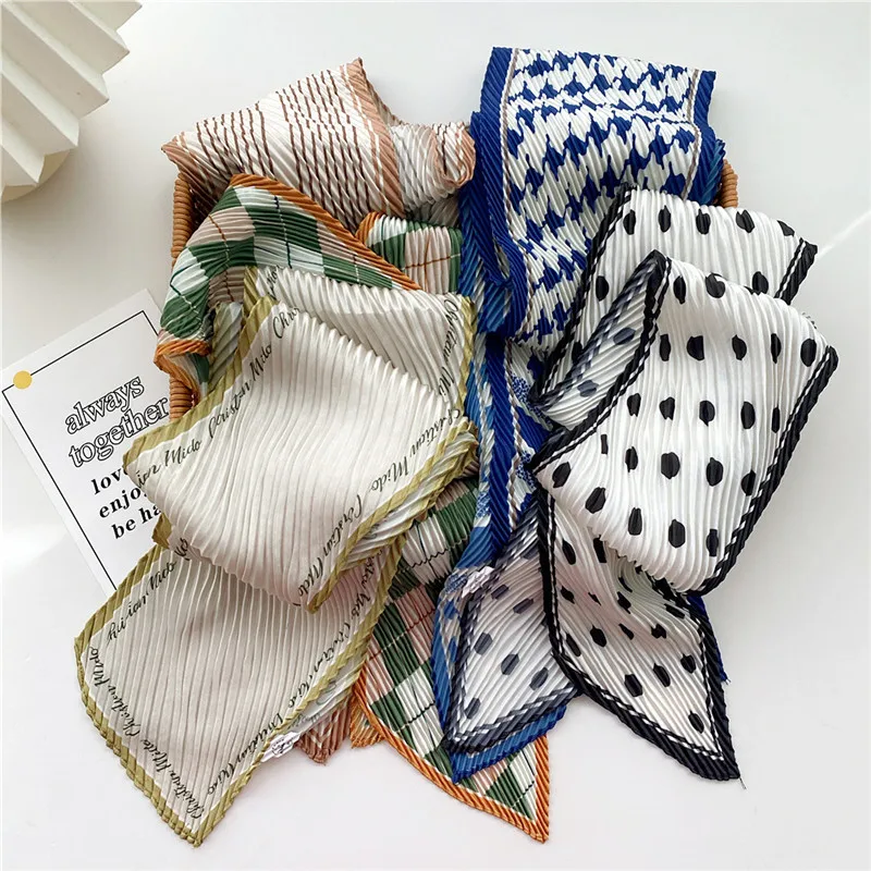Pleated Ribbon Scarf Solid Print Crumpled Scarf Long Bandelet Headscarf Headband Women Hair Bands Scrunchies Bag Hat Decoration 4