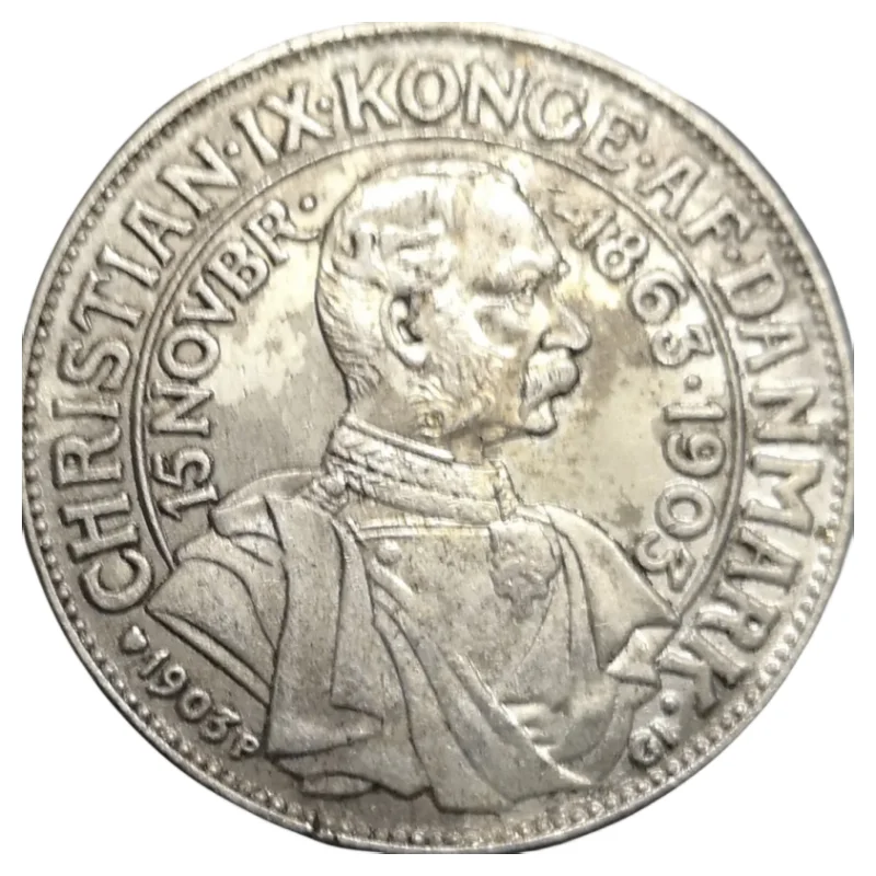 1903 Denmark 2 Kroner-Christian IX (Anniversary of Reign) Silver Plated Copy Coin