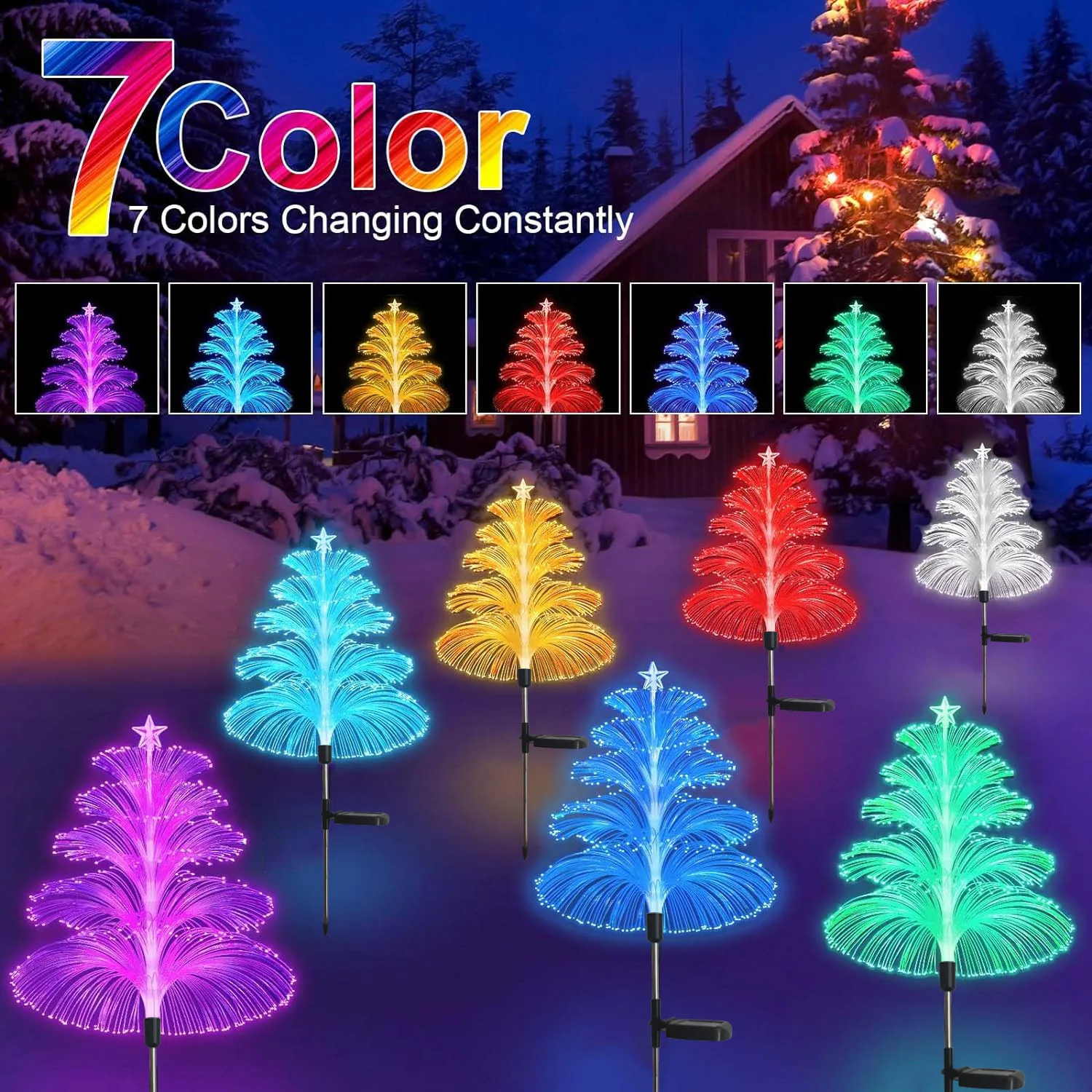 Solar Garden Lights Outdoor Waterproof Jellyfish Light with Star 5 Layer Optical Fiber 7 Color Changing Stake Flower Fairy Light