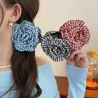 Plaid Fabric Flower Hair clip for women Elegant Ponytail Clip Fashion Girls Hair Accessories