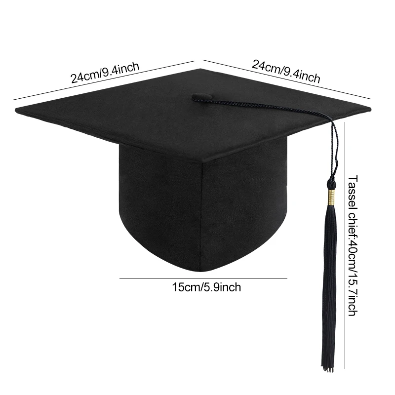 Black Adult Bachelor Caps with Tassels University Master Graduation Hat 2024 Congratulation Graduation Party Decoration Supplies