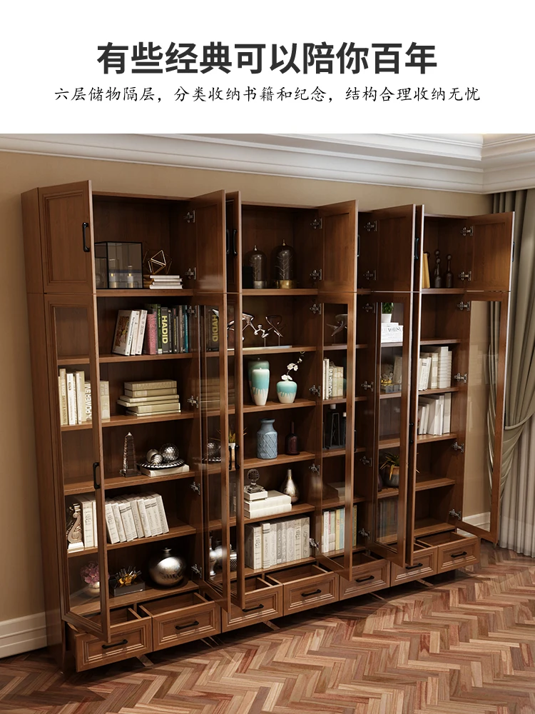 

Study-Top Living Room Bookcase Chinese Style Entire Wall Light Luxury Bookcase Solid Wood Glass Locker