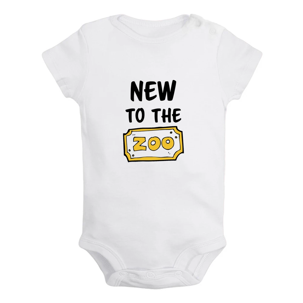 

iDzn New To The Zoo Cute Baby Rompers Baby Boys Girls Fun Print Bodysuit Infant Short Sleeves Jumpsuit Kids Soft Clothes