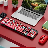 Cute 104Keys Retro Round Keycap 2.G Wireless Gaming Keyboard Mouse Combo Ergonomic Keyboard With Multimedia function keys