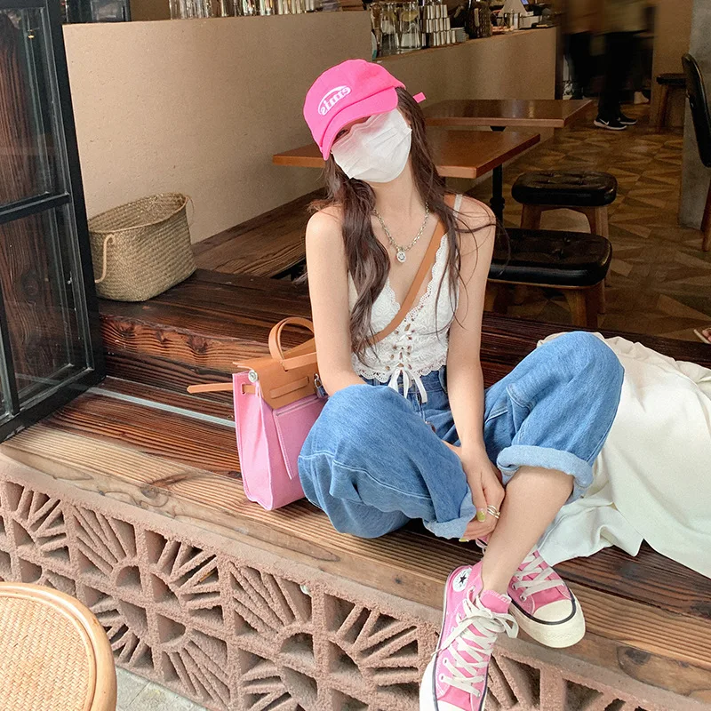 Women's Lace Bralette Adjustable Crisscross Straps Y2K Streetwear Cropped Beachwear Summer Layering Sexy Outerwear