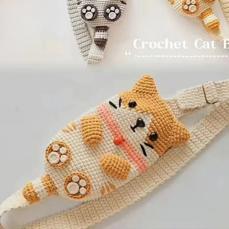 Cat Crossbody Bag DIY Material Yarn, Mobile Phone Bags Yarn Crochet Thread Set,Cute Coin Purse, Couple Weaving Gift Knitted Yarn 4