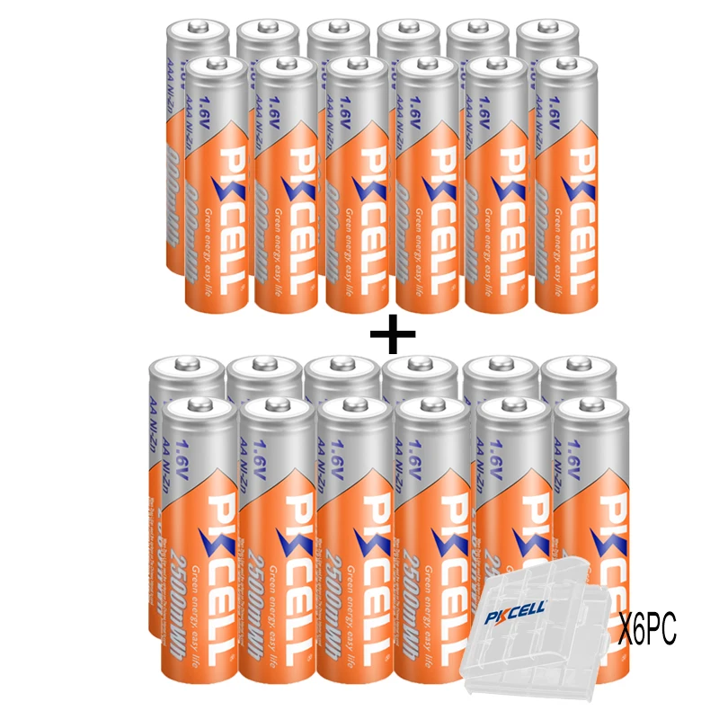 PKCELL AA Batteries 2500MWH+AAA 900MWH 1.6V NIZN AAA Rechargeable