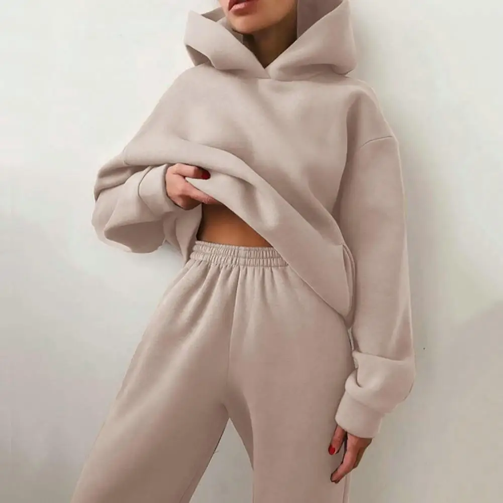 

Women Hoodie Pants Set Cozy Women's Winter Tracksuit Set Soft Hoodie Elastic Waist Pants Warm Casual with Pockets Casual Hoodie