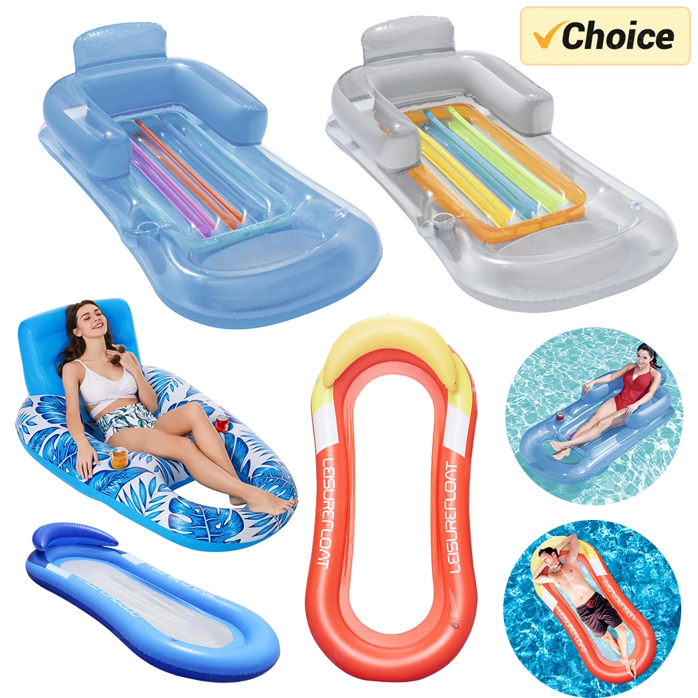 Pack De 2 Hamacas De Agua Flotantes 4 En 1 Para Piscina - Tamaño 127x70 Cm, Incluye Bomba Manual, Soporta 100 Kg, Azul Y Rojo