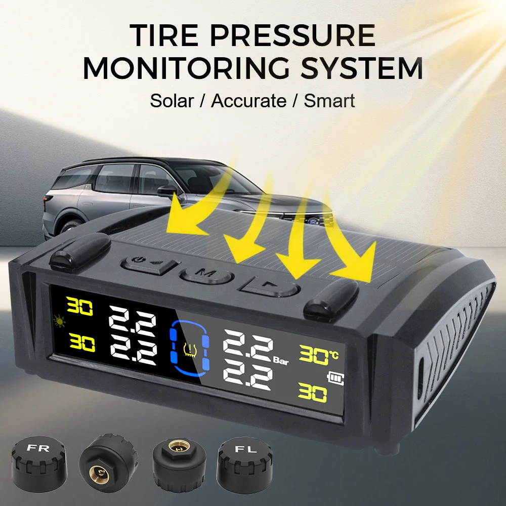 Universal Auto Solar TPMS with Car Security and Temperature Warning Features
