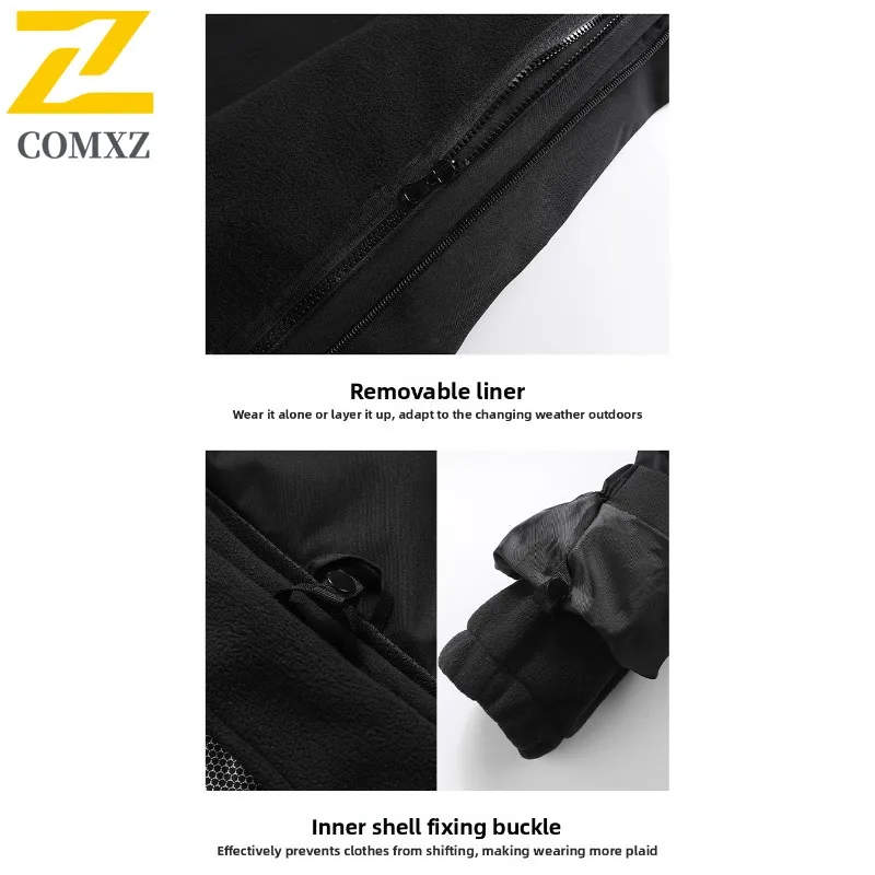 COMXZ Men Windbreaker Detachable 3-in-1 Minimalist Hooded Outdoor Hiking Camping Coat Big Size Travel Wear Resistant Outerwear