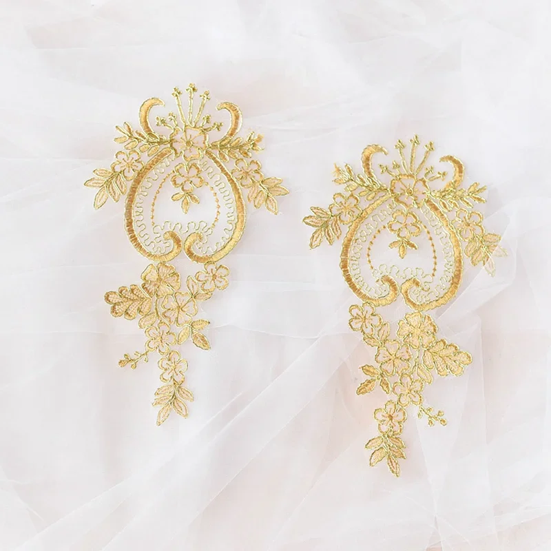 2pcs Lace Fabric Many Colors Choice Organza Embroidered Lace Applique Patch DIY Wedding Dress Accessories Handmade lace fabric lace garment accessories sewing patches lace sewing supplies lace accessories lace sewing accessories