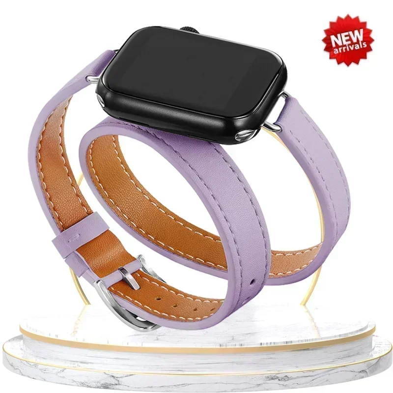 Elegant Double-Loop Leather Watch Strap Bracelet