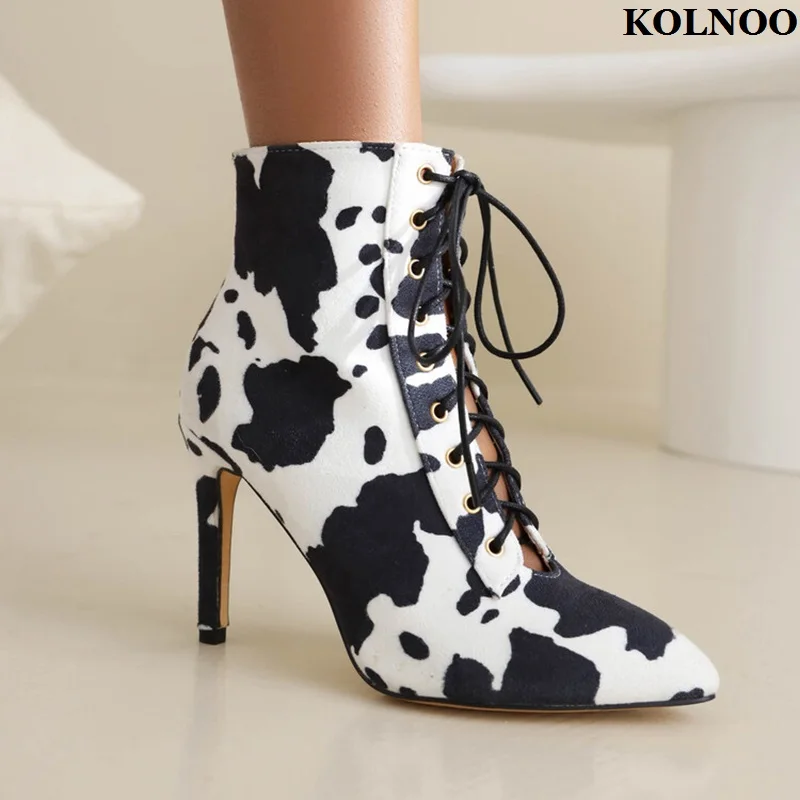 

Kolnoo Handmade 2023 New Hot Sale Womens High Heels Boots All-matches Crisscross Shoelace Ankle Boots Evening Fashion Prom Shoes