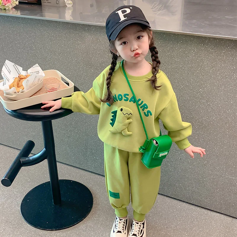 Spring Autumn Sportswear Girls Clothing Set Cartoon Dinosaur Toddler Kids Tracksuit Kids Boys Sets Outfit Hoodies and Pants