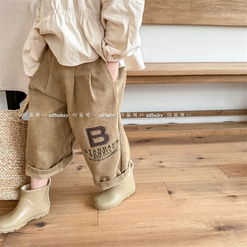 

2023 Autumn Spring Children's Harem Corduroy Trousers Loose Kids Wide Leg Pants Korean Fashion Baby Clothing Boys Girls Clothes