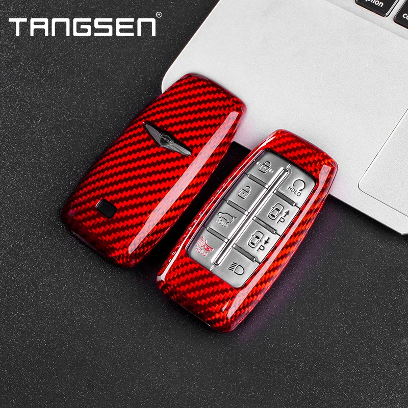 Carbon Fiber Car Key Case Cover Compatible for Genesis G70 G80 G90 GV70 GV80 GV90 Smart Remote Shell Auto key case,key case cover,car key shell,car key chain