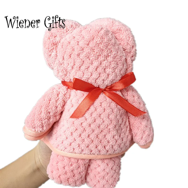 75x35cm Coral Velvet Fleece Bear Hand Towel With Bag Absorbent Face Wedding Business Holiday Gifts Bathroom