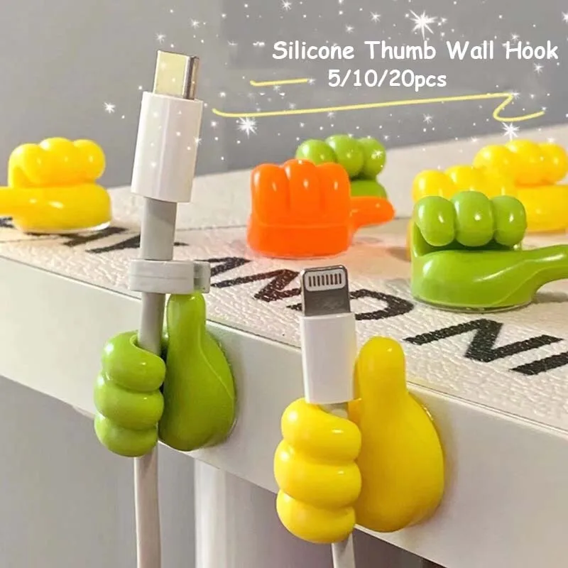Silicone Thumb Wall Hook Cable Management Wire Organizer Wall Hooks Hanger Storage Holder for Kitchen Bathroom 5/10/20Pcs