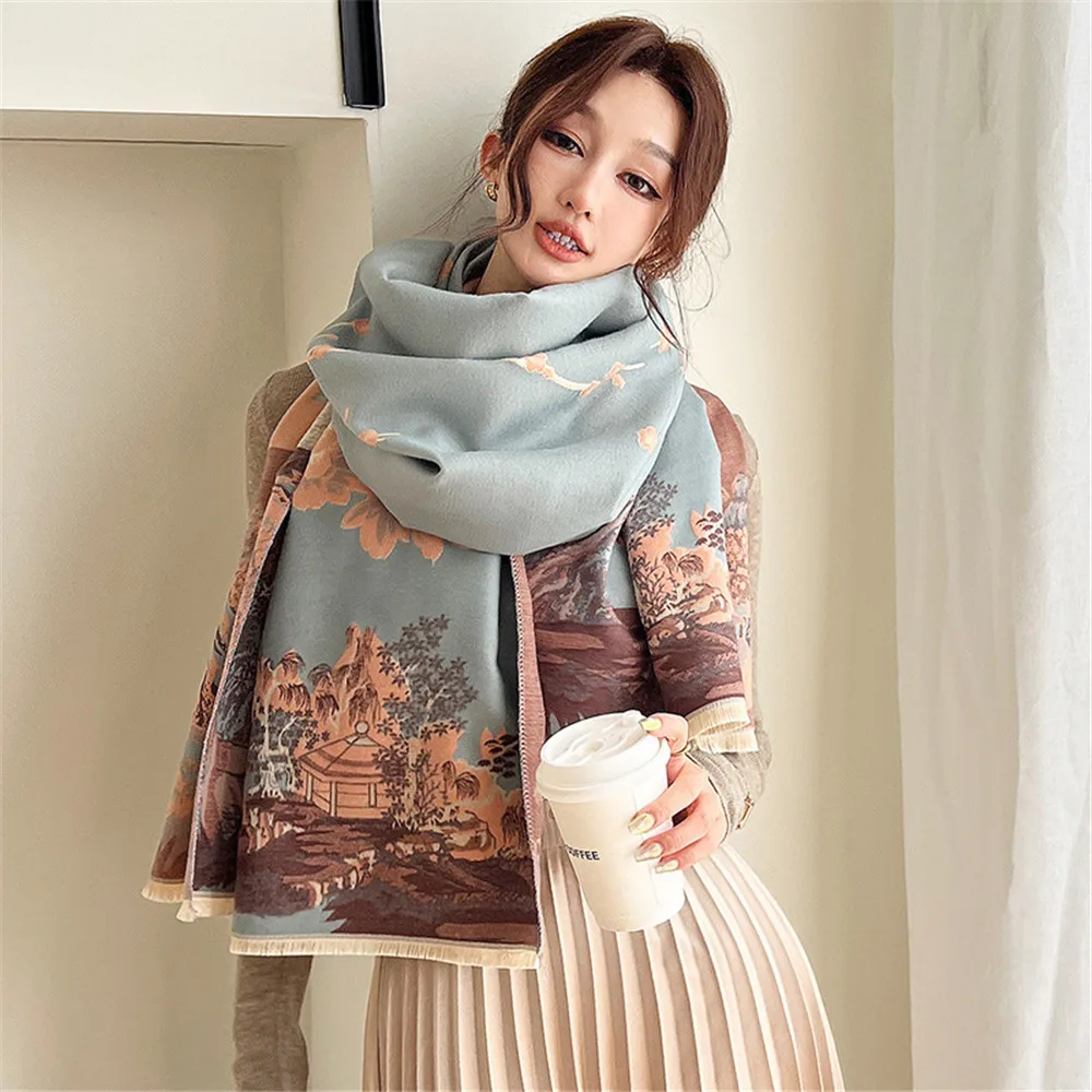 Kaschmir Schal Frauen Warme Pashmina Decke Poncho Schals Weibliche Schal Dicke Foulard Bufanda – Detail 3