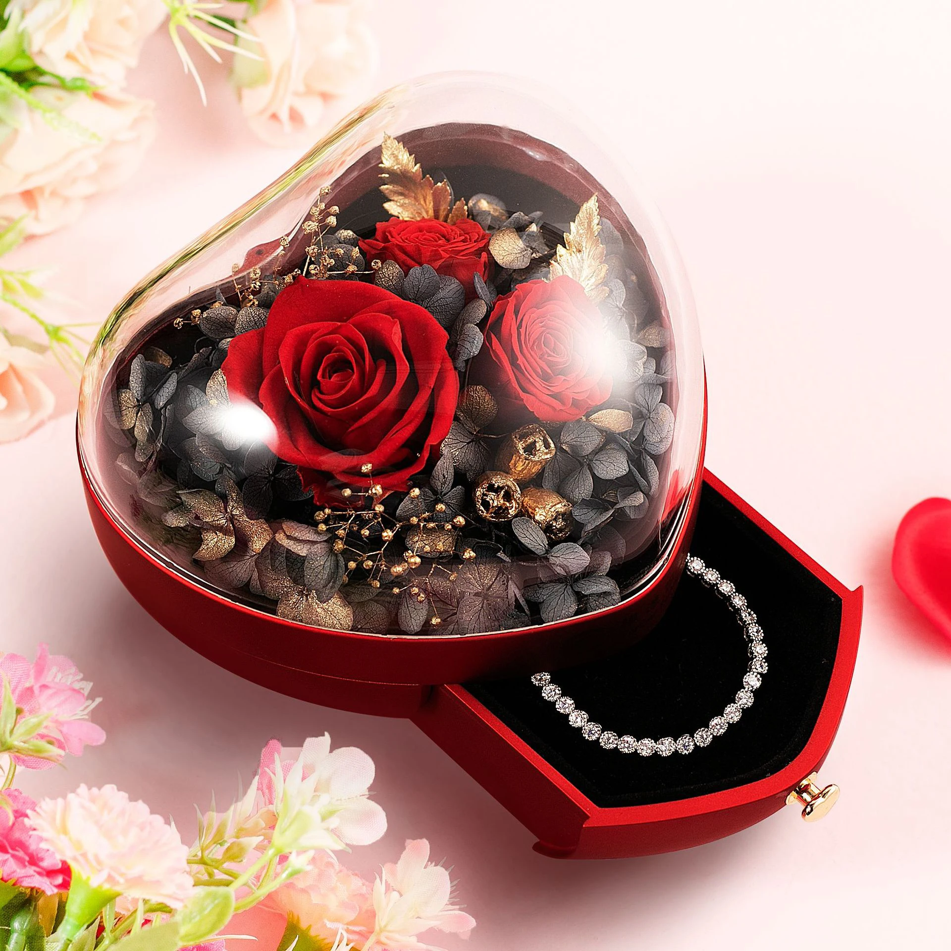 Romantic Valentine's Day Jewelry Gift Box, Drawer Storage Can Store Ring/Necklace etc., Heart Shaped Jewelry Gift Box Display