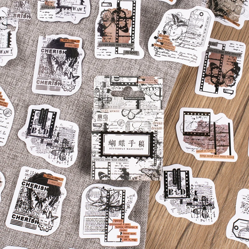 

Journamm 46pcs/lot Butterfly Boxed Stickers DIY Scrapbooking Collage Junk Journal Aesthetics Decor Sticker Creative Stationery