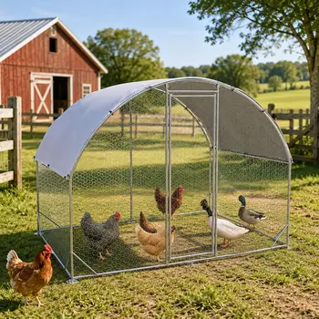 Large Walk-in Chicken Run, Dome Roof Metal Chicken Coop with Waterproof UV Cover, Outdoor Poultry Enclosure for Yard,, Custom 1