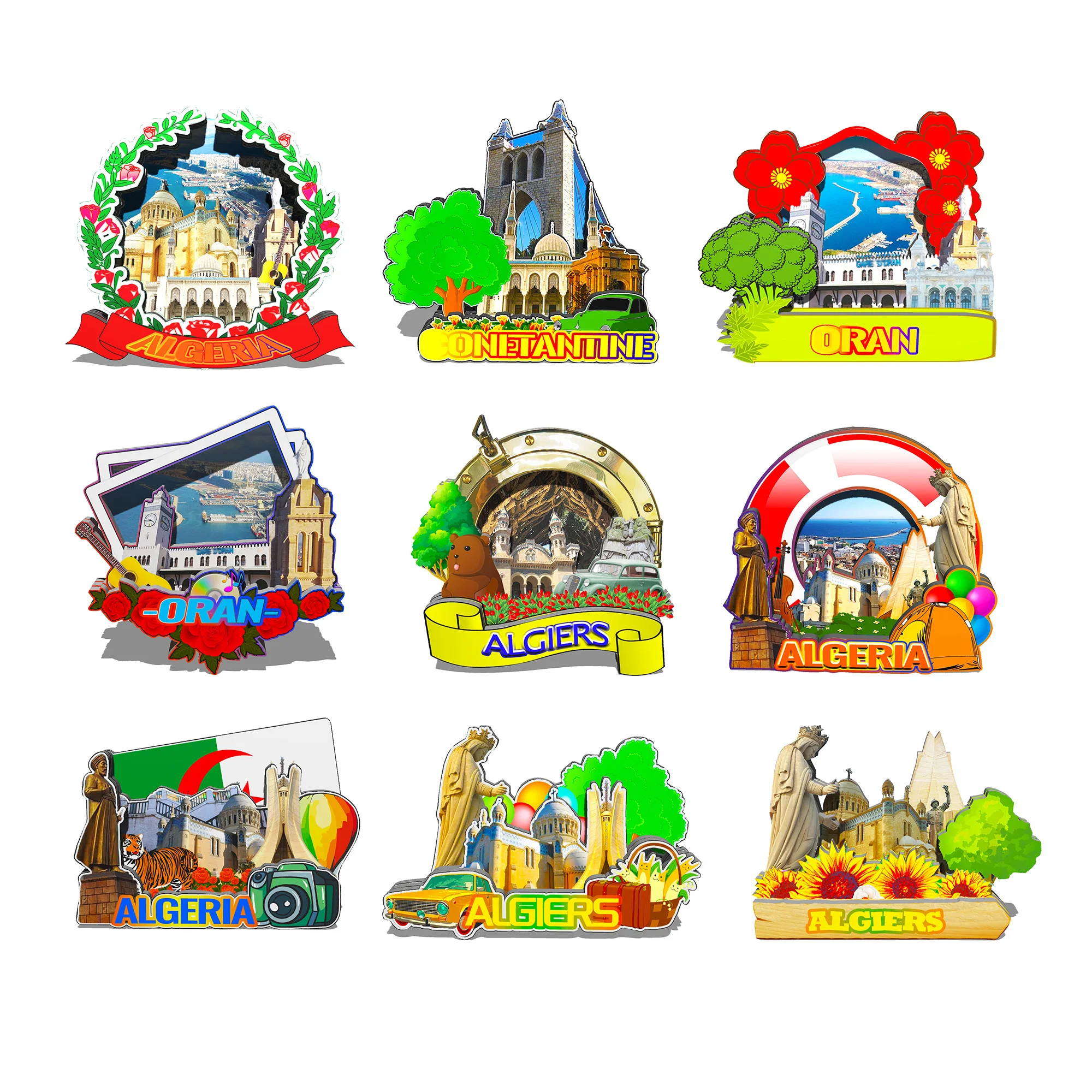 Decorative Magnets for Conetantine Oran Algiers Algeria City Landmark Travel Souvenirs 3D Wooden Fridge Stickers Delightful Gift