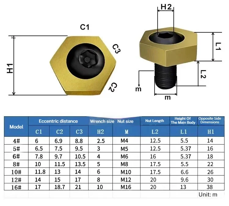 6 Pcs Hexagonal Eccentric Fixture Clamps Stainless Steel Anchor Clamping with Nut for Workholding Thread M4 M5 M6 M8 M10 M12 M16